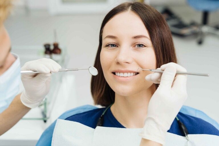 Patient receiving routine dental care during a preventive care visit